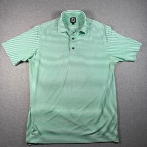 FootJoy FJ Men's M Polo Green White Stripe Shoal Wind Logo Performance Golf